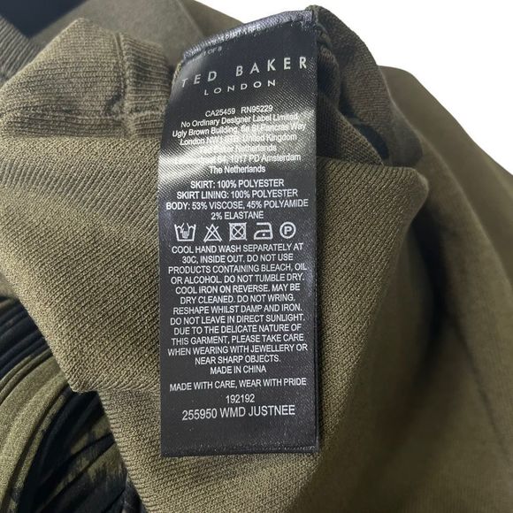 NEW Ted Baker Justnee Olive Green Zebra Print Pleated Midi Dress Size XL - Picture 9 of 11